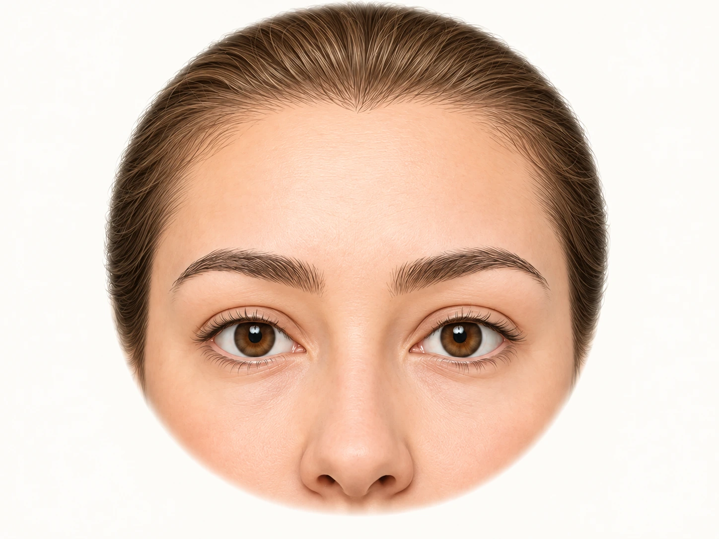 Frontal illustrated study of a relaxed forehead and both eyebrows.