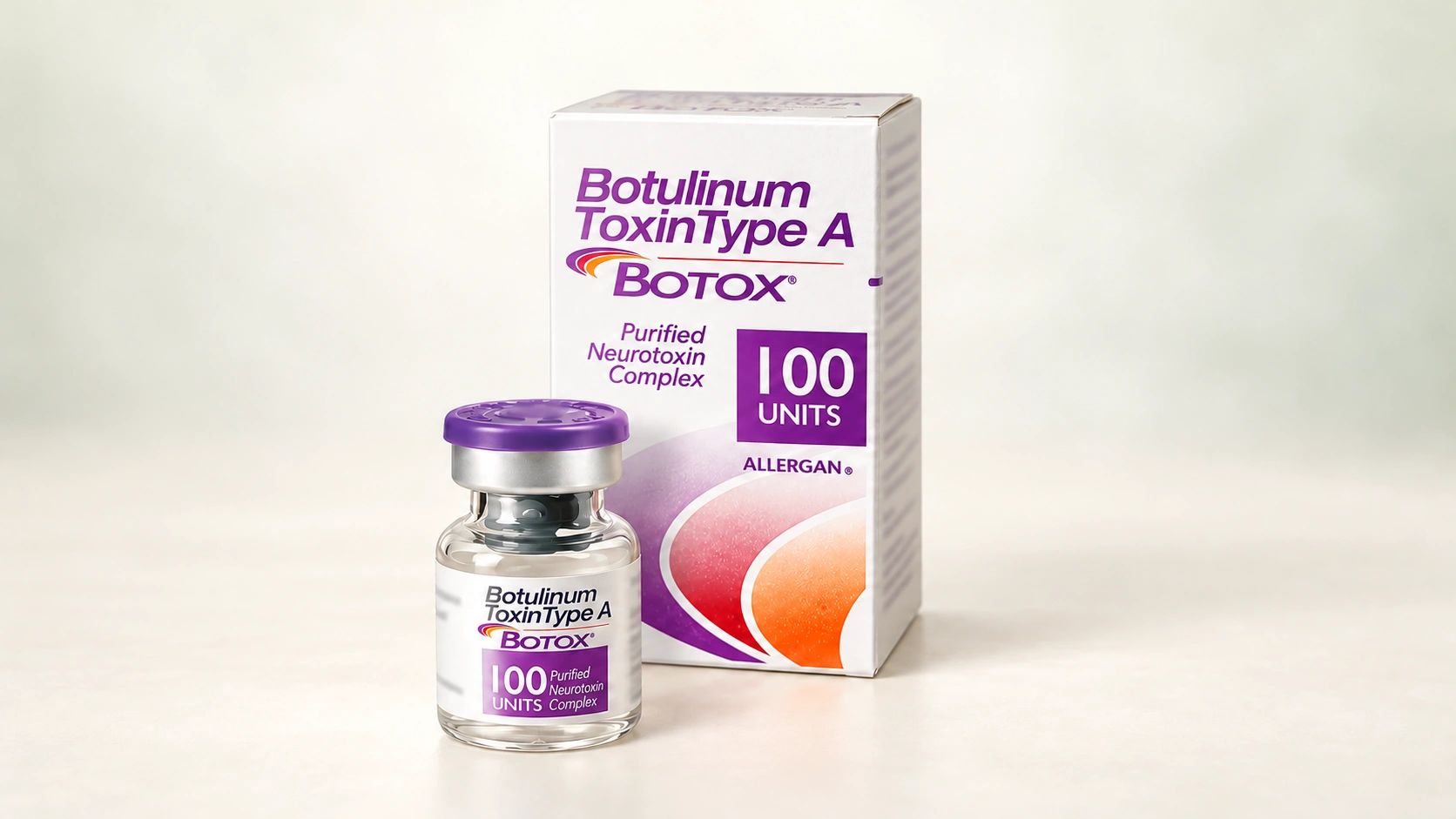 A Botox box and vial with purple labeling from Clair’s official page.