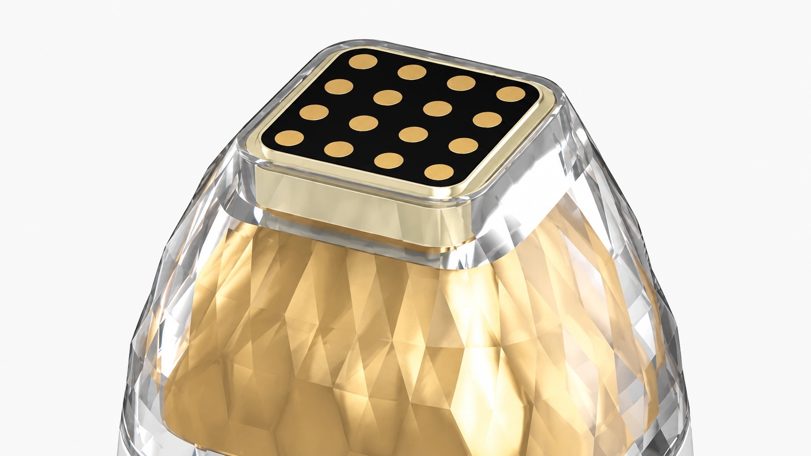 Rendered tip with a flat dark contact surface and round gold-colored electrodes.