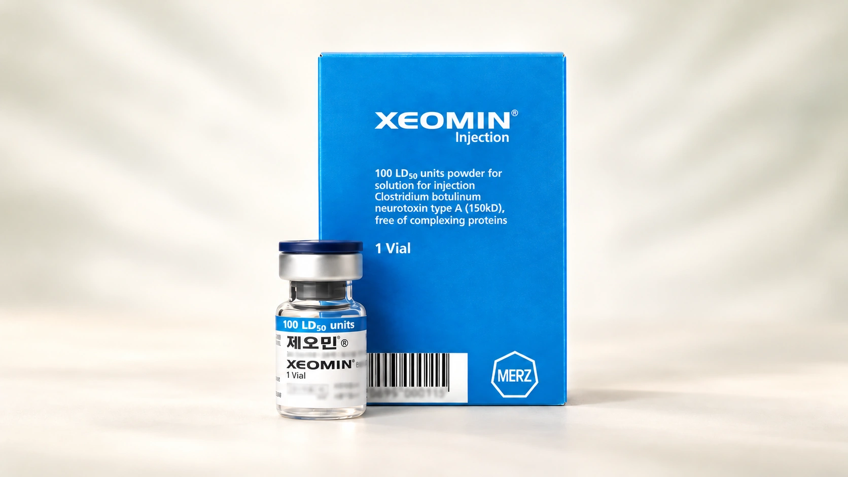 A blue Xeomin box and vial from Clair’s official botulinum-toxin page.